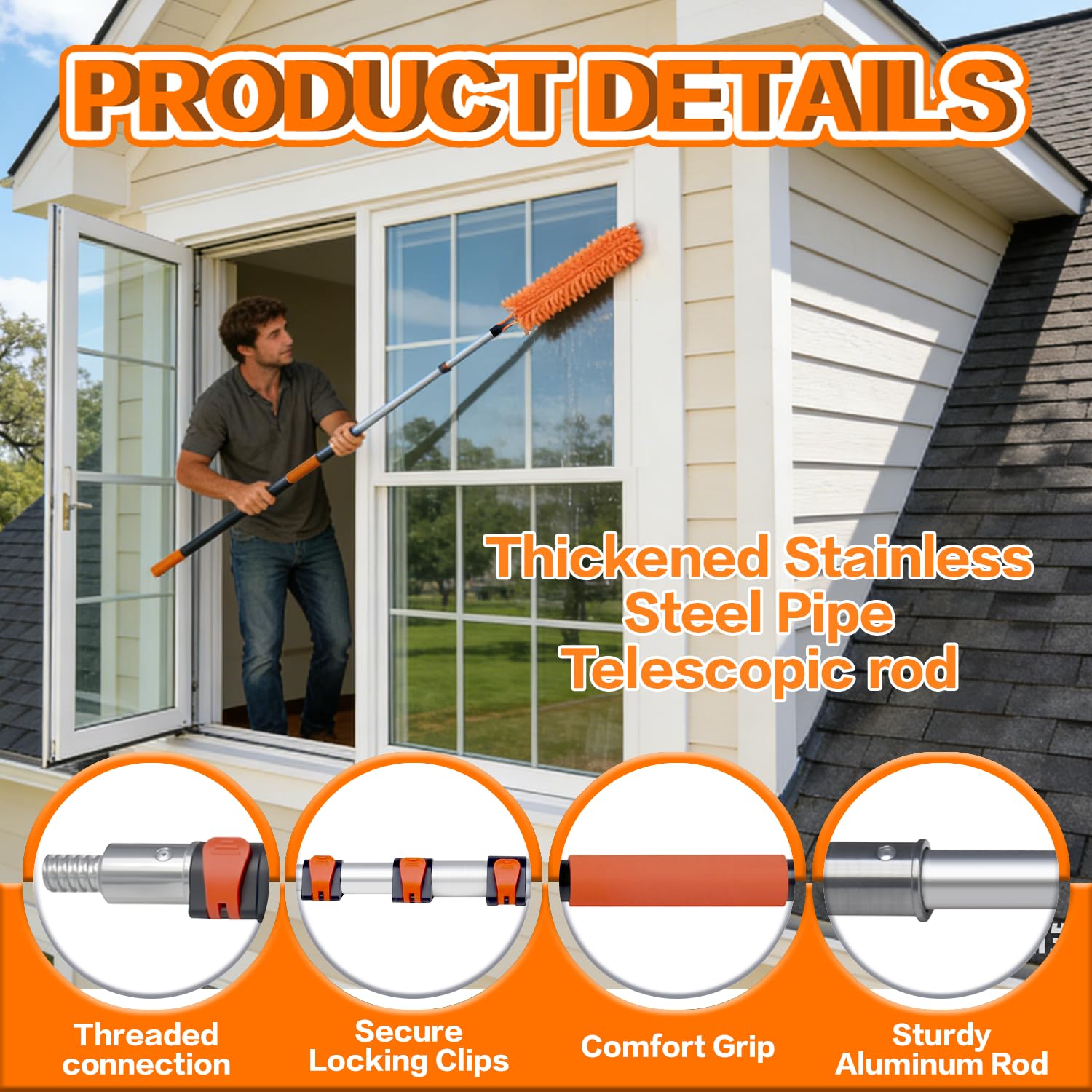20FT High Reach Duster Cleaning Kit with 3-12 FTExtension Pole, High Ceiling Fan Cleaner Duster Tool for Fan Blades, Extendable Reusable Cobweb