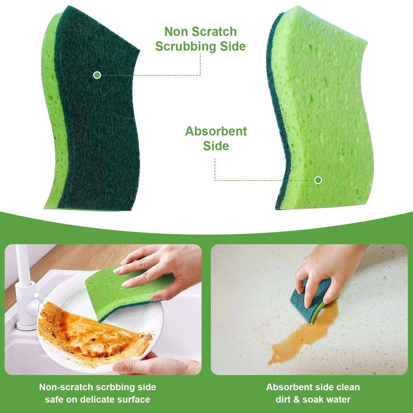 HAUHAUJUS Non Scratch Scrub Sponge and Wire Dishwashing Rag Combo, 12+12 Pack, Dish Sponges and Multipurpose Wire Dishcloths for Kitchen Cleaning