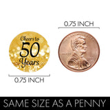 50th Birthday Candy Stickers, Black and Gold, 180 Count, 0.75" Round