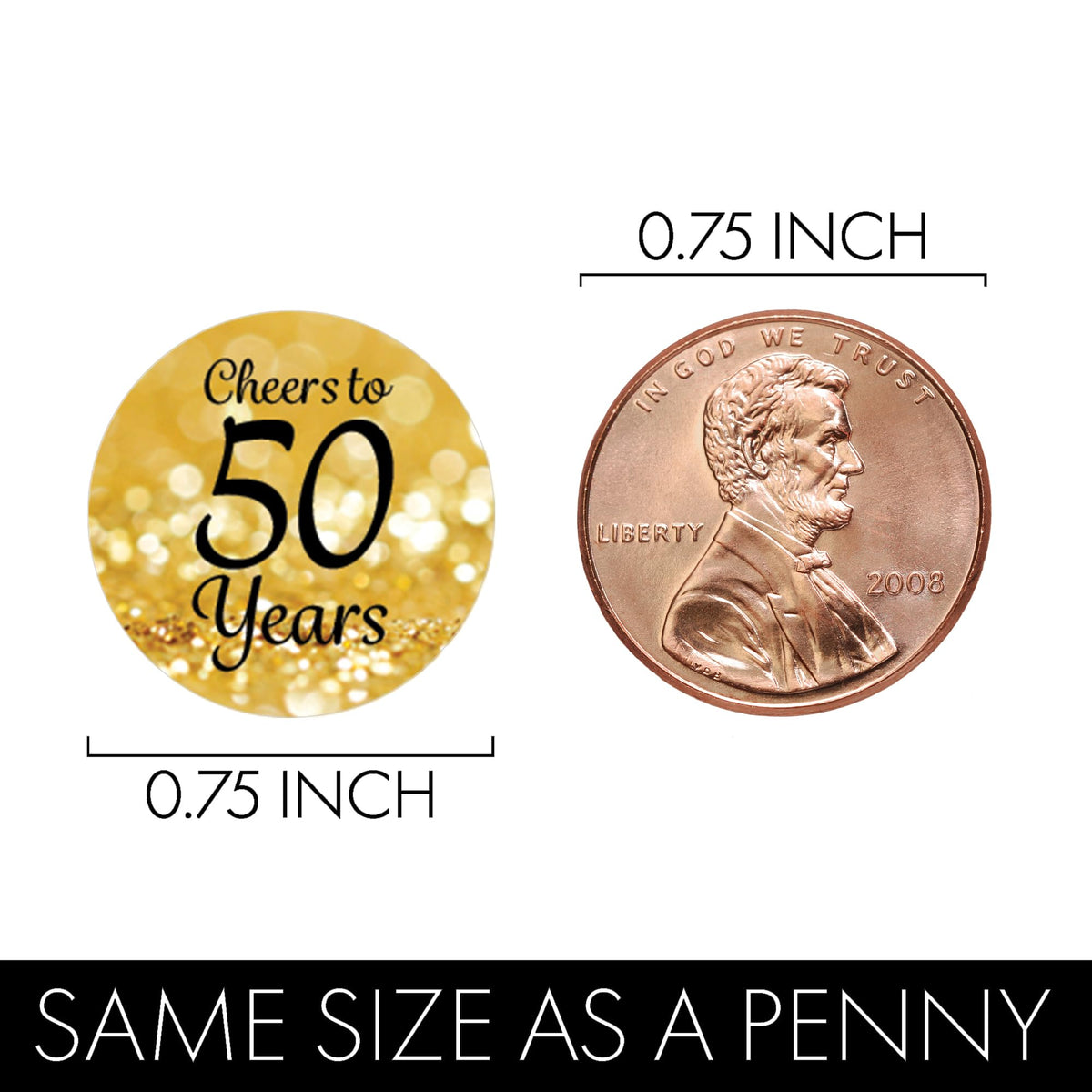 50th Birthday Candy Stickers, Black and Gold, 180 Count, 0.75" Round