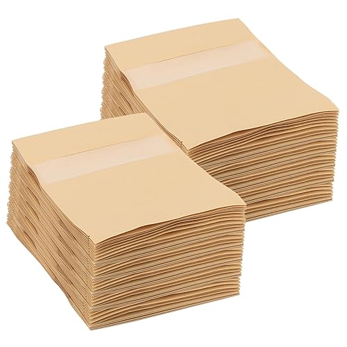 SHEUTSAN 200 Pack 6.6 x 9.4 Inch Kraft Stand Up Zip Lock Pouches, 17 x 24cm Brown Resealable Bags with Window, Reusable Kraft Zipper Paper Bags