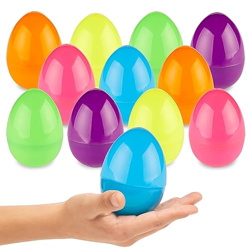 PREXTEX 3.5” Unfilled Easter Eggs, 12 pcs Empty Plastic Eggs Fillable with Candy, Presents for Toy Basket - Easter Decorations, Toy Egg Basket - Boys