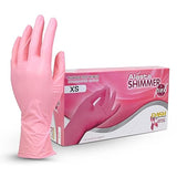 Dash Alasta Shimmer Nitrile Exam Gloves -Pink -XS | Powder-Free Medical Grade Disposable Gloves, ASTM Certified | 2.8 Mil Thickness, 9.1 in Length |