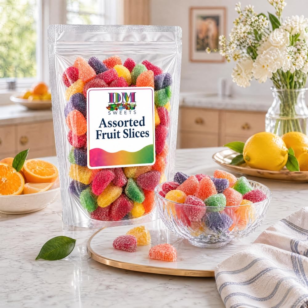 Assorted Fruit Slices - 1 lb of Variety Lemon Cherry Strawberry Orange Bulk Bag of Sugar Coated Chewy Treats