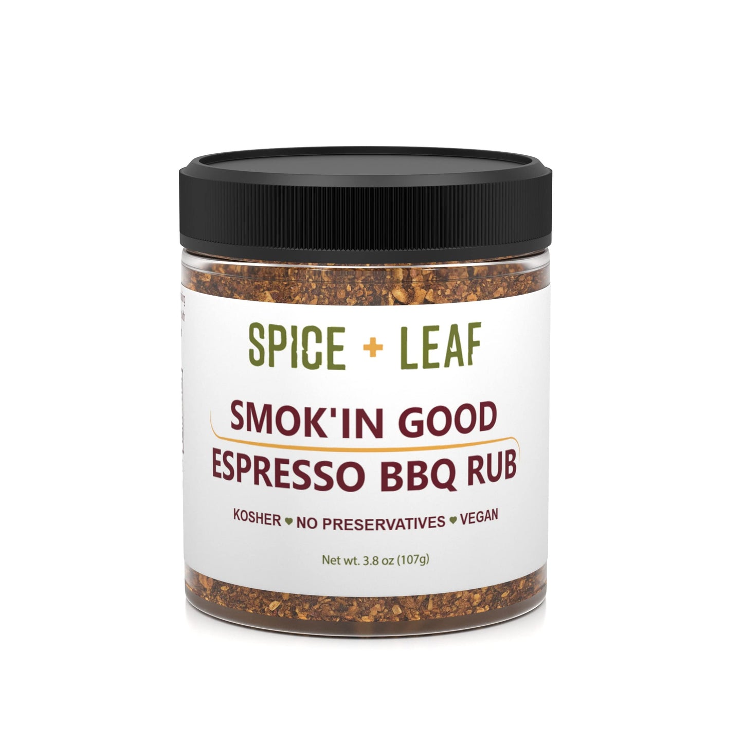 Premium Espresso BBQ Rub by Spice + Leaf - Vegan Kosher and Preservatives Free Spice Blend for Meat, Chicken, Fish, Seafood, and Vegetables, 3.8 oz