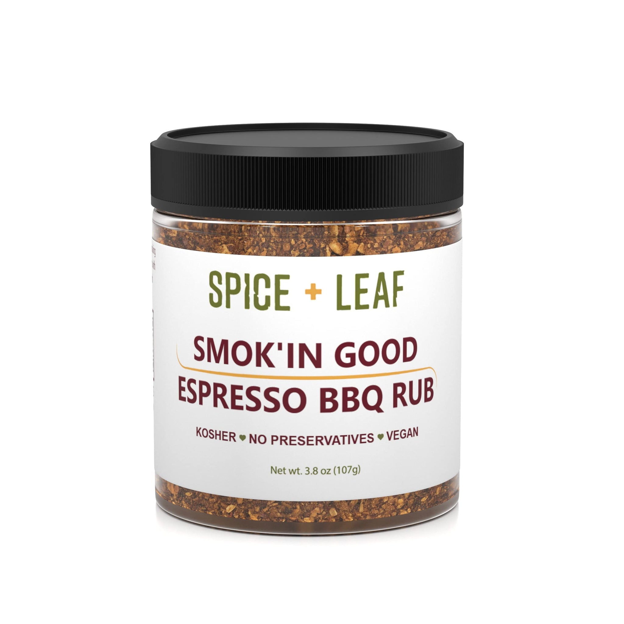 Premium Espresso BBQ Rub by Spice + Leaf - Vegan Kosher and Preservatives Free Spice Blend for Meat, Chicken, Fish, Seafood, and Vegetables, 3.8 oz