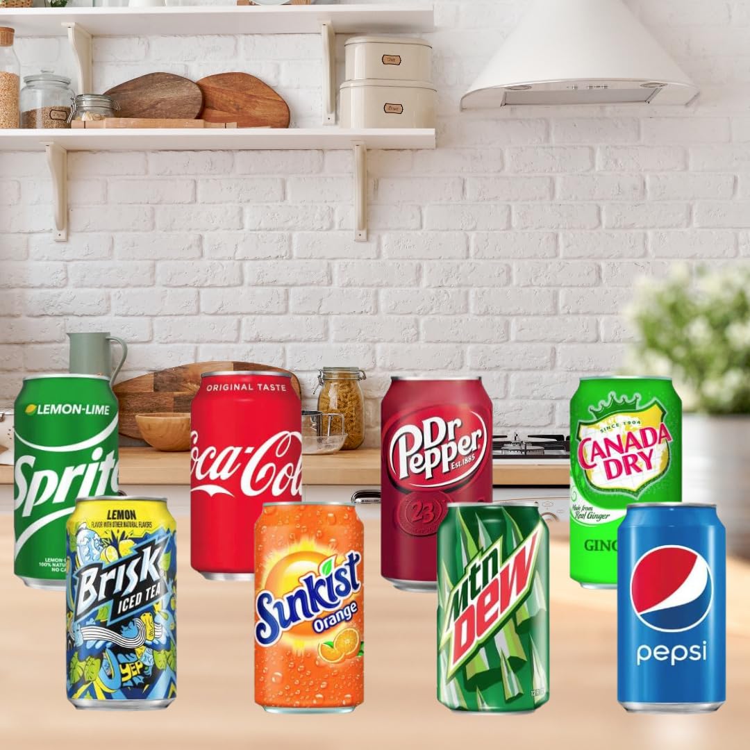 Soft Drink Assortment Variety: Cola, Pepsi, Sprite, Mountain Dew, Dr. Pepper, Brisk Iced Tea, Canada Dry Ginger Ale, Sunkist - 12 Fl Oz cans (18 Pack)