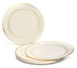 OCCASIONS 300 Pcs Set & 60 Guest Wedding Disposable Plastic Plate & Silverware Combo Set (Ivory & Gold Rim plates, Gold Silverware)