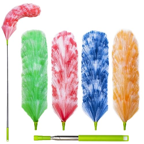 4 Pack Washable Electrostatic Duster, Extendable Pole 25" to 55", Feather Duster for Cleaning, Electrostatic Feather Duster