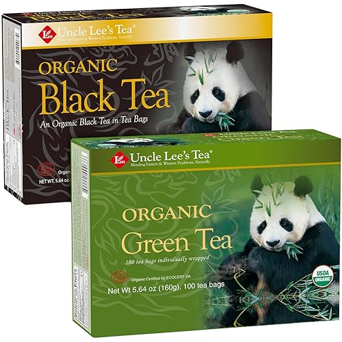 Uncle Lee's Organic Black and Green Tea Variety 2-Pack - Premium Organic Tea, Antioxidant-Rich, Bold and Refreshing, Delicious Hot or Iced, 100 Count