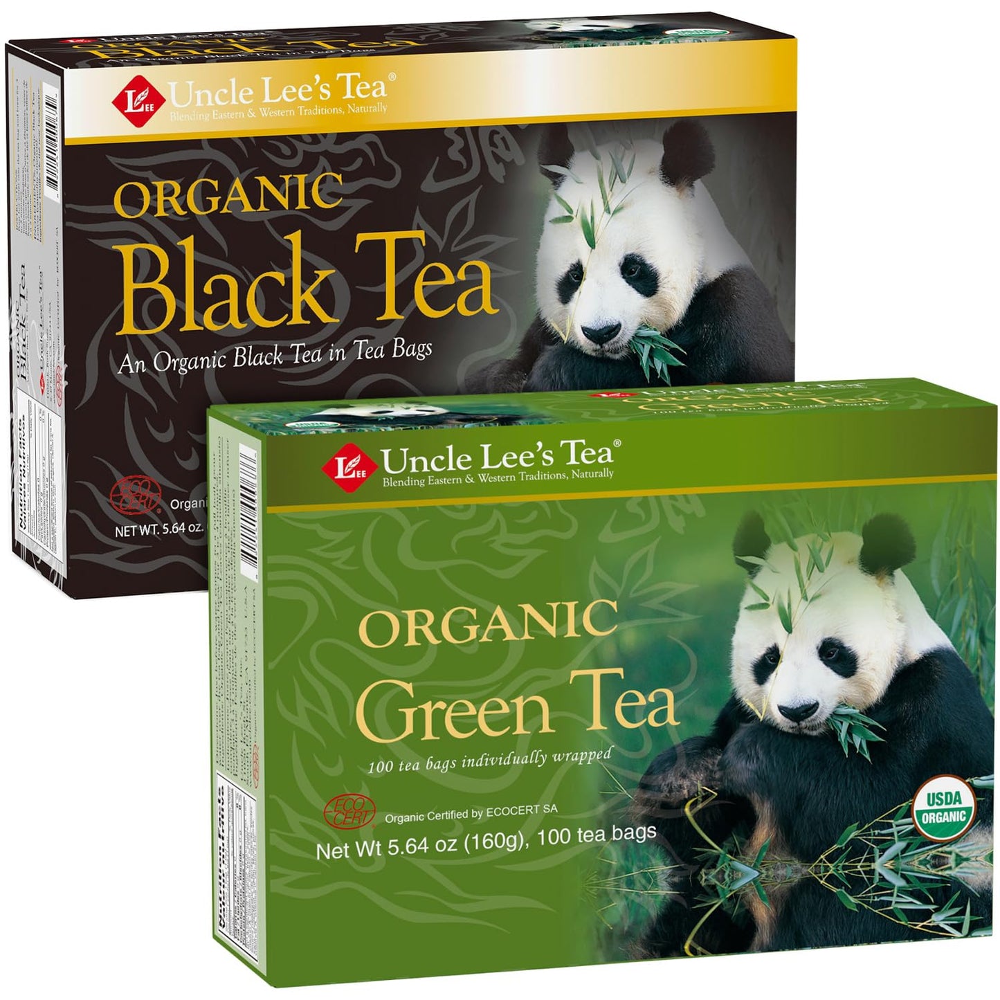 Uncle Lee's Organic Black and Green Tea Variety 2-Pack - Premium Organic Tea, Antioxidant-Rich, Bold and Refreshing, Delicious Hot or Iced, 100 Count
