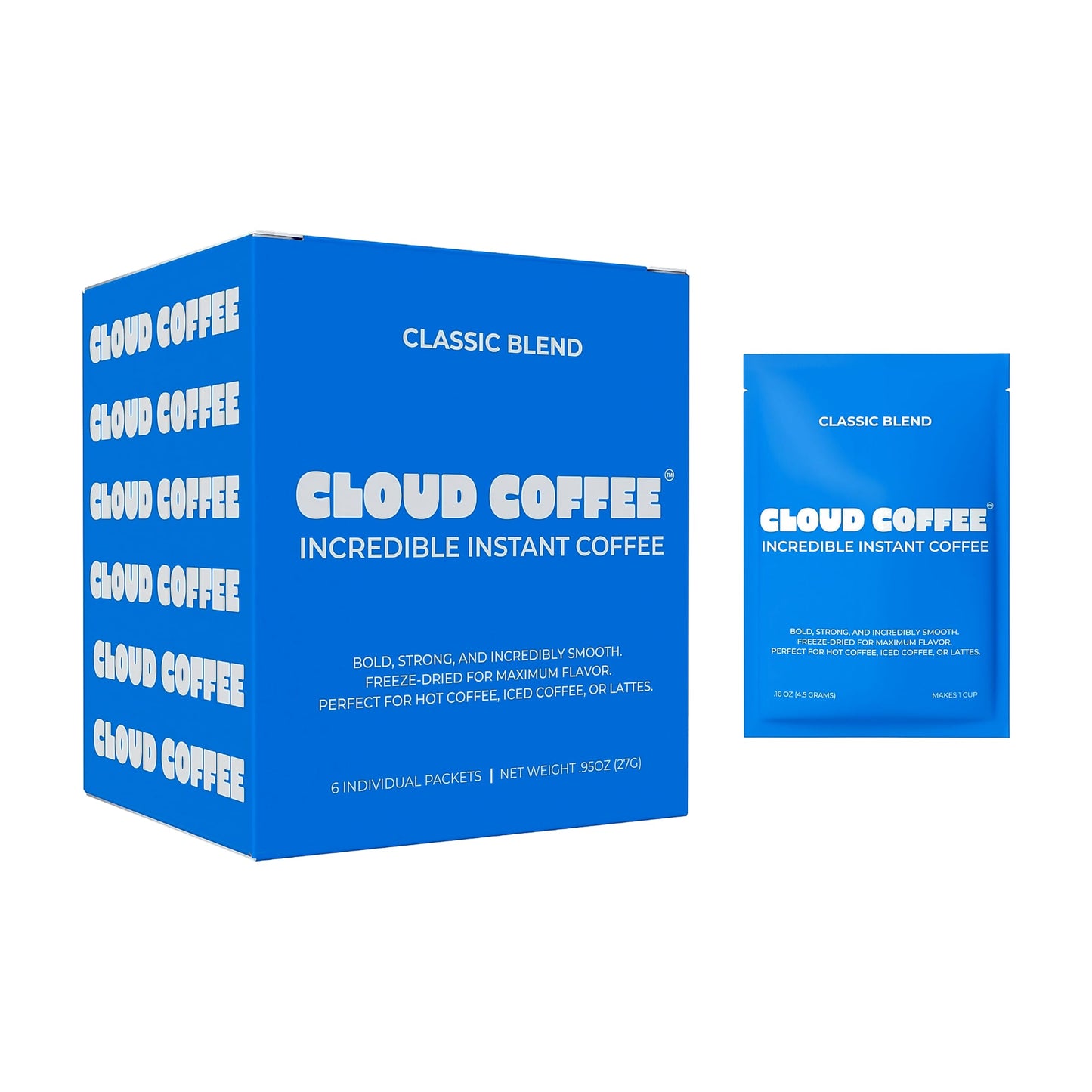 Cloud Coffee Bold and Strong Premium Freeze Dried Instant Coffee, 6 Extra Large Single-Serve Packets