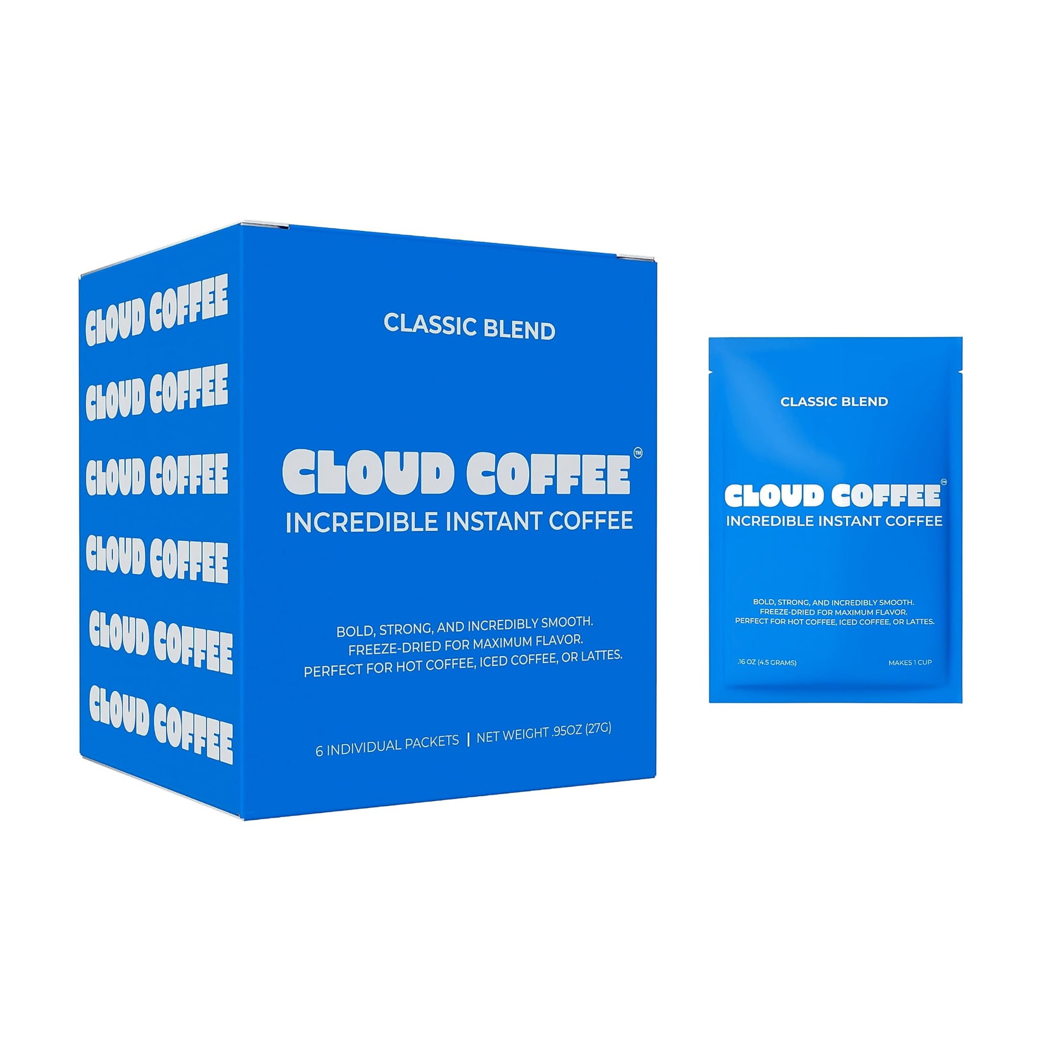 Cloud Coffee Bold and Strong Premium Freeze Dried Instant Coffee, 6 Extra Large Single-Serve Packets