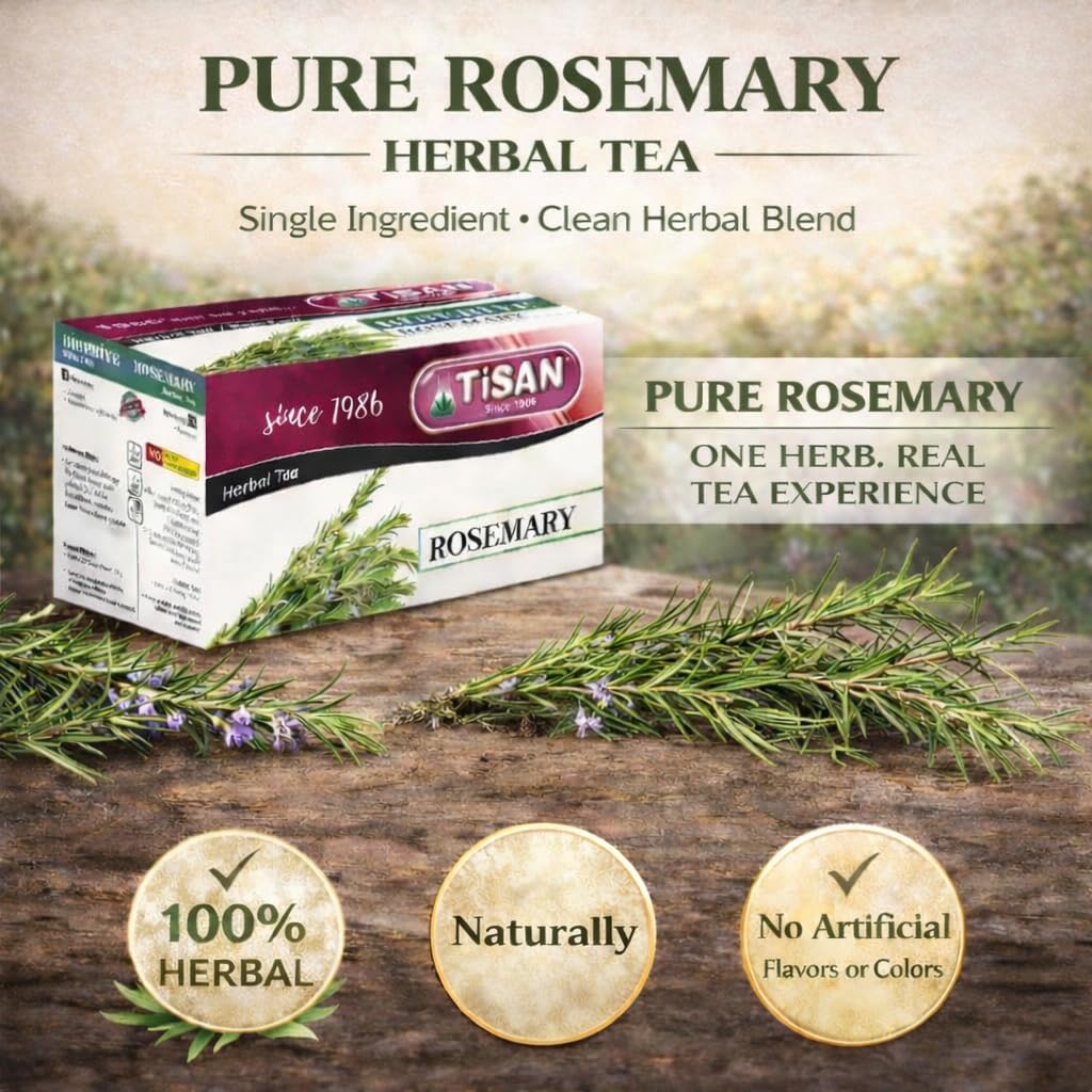 Tisan Rosemary Tea - 40 Individually Wrapped Tea Bags | Pure Aromatic Rosemary Leaves | Naturally Caffeine Free Herbal Infusion | Fresh Woodsy Scent