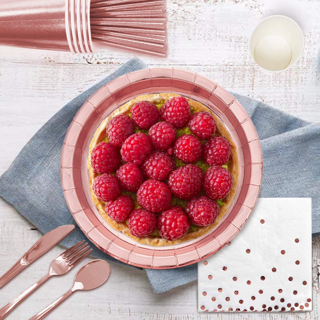 Rose Gold Birthday Party Favors for Women Rose Gold Plates and Napkins Party Supplies,Disposable Paper Plates and Cups Set for First Day