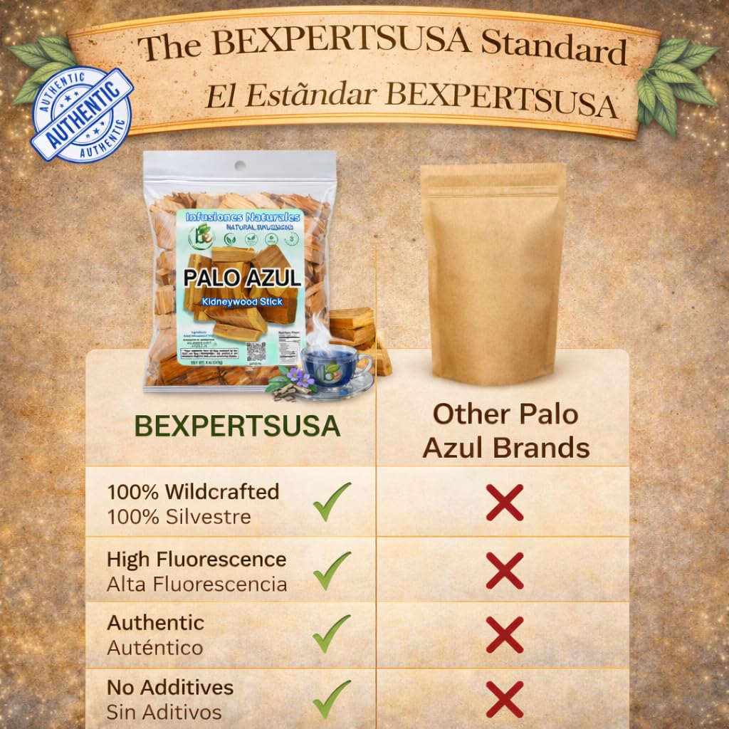 Palo Azul Herbal Tea (4 oz / 113g) - Authentic Kidneywood (Eysenhardtia polystachya) - Visual Blue Fluorescence Infusion - Wildcrafted, 100% Natural