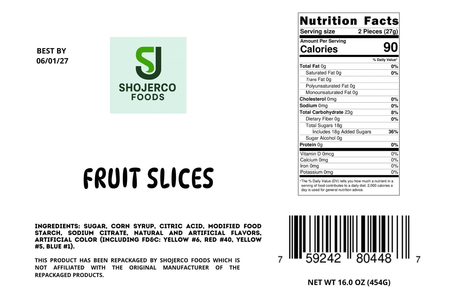 Assorted Fruit Slices Candies, Sugar-Coated 1 LB Cherry, Lemon, Lime, Orange jelly Candies ShoJerCo Foods.