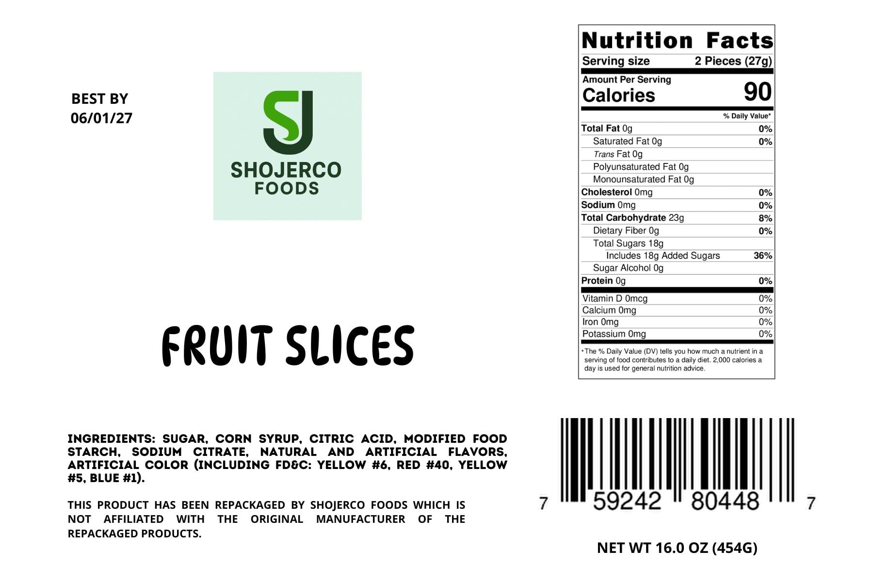 Assorted Fruit Slices Candies, Sugar-Coated 1 LB Cherry, Lemon, Lime, Orange jelly Candies ShoJerCo Foods.