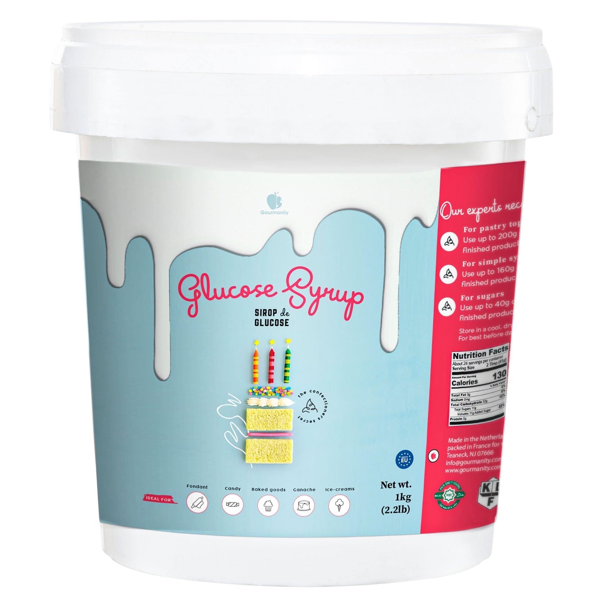 Gourmanity Glucose Syrup for Baking, Liquid Glucose Syrup Perfect as a Sweetener, Thickener and Moisture Retaining Agent, Great for Confectioner’s and Fondant Glaze, Kosher, 2.2lb