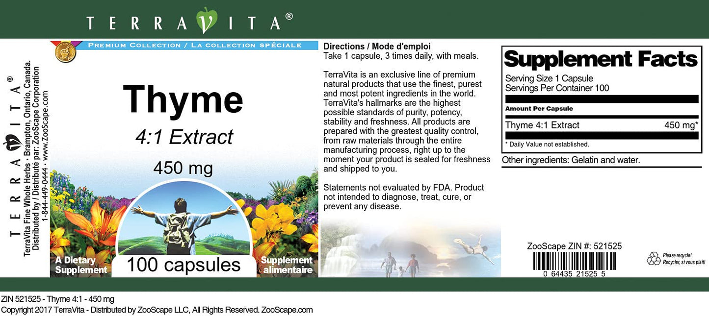 Terravita Thyme 4:1-450 mg (100 capsules, ZIN: 521525) - 3 Pack