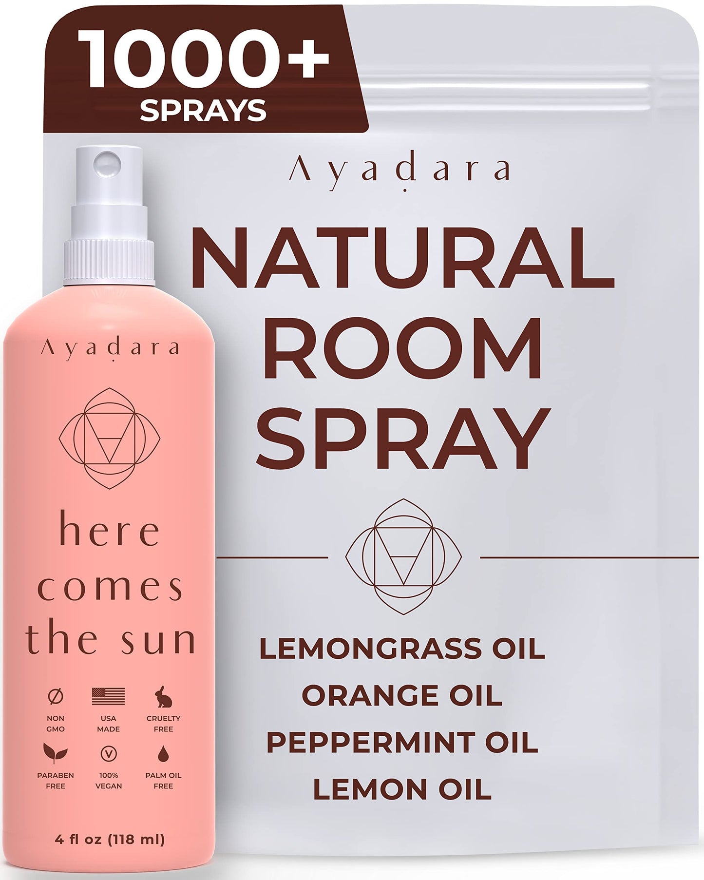 Ayadara Natural Room Spray, 4 oz, Aromatherapy for Room, Fragrance Spray and Home/Linen Deodorizer Mist, All Natural Spray Air Freshener