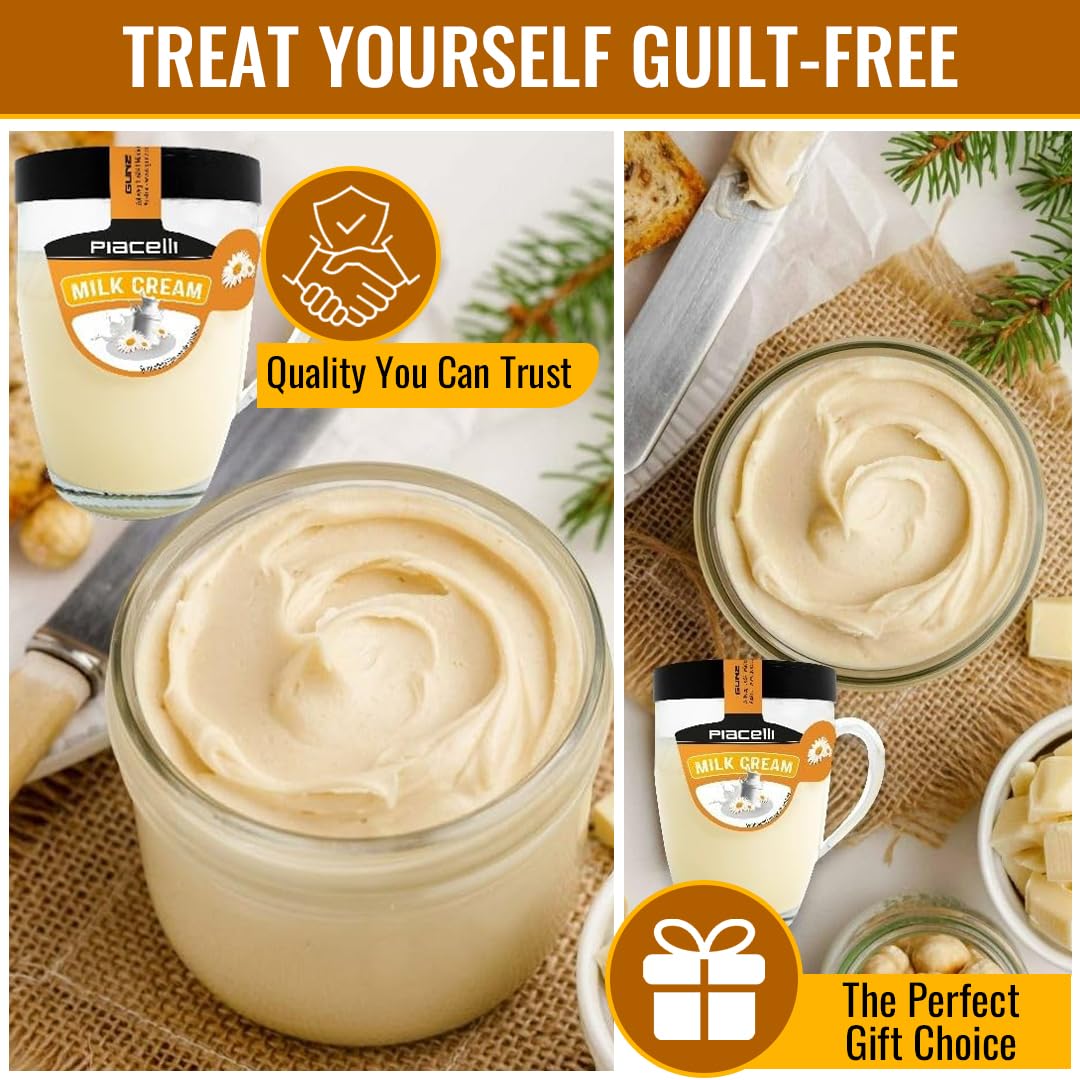 Piacelli Cream Spread with Milk 300g - Smooth & Creamy Milk-Based Spread in A Special Glass Cup for Toast, Bread, Or Pastries - Coconut Spread Ideal