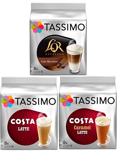 Tassimo 3 Latte Bundle Costa Latte Original + Caramel + Latte Macchiato Caramel by Carte Noire
