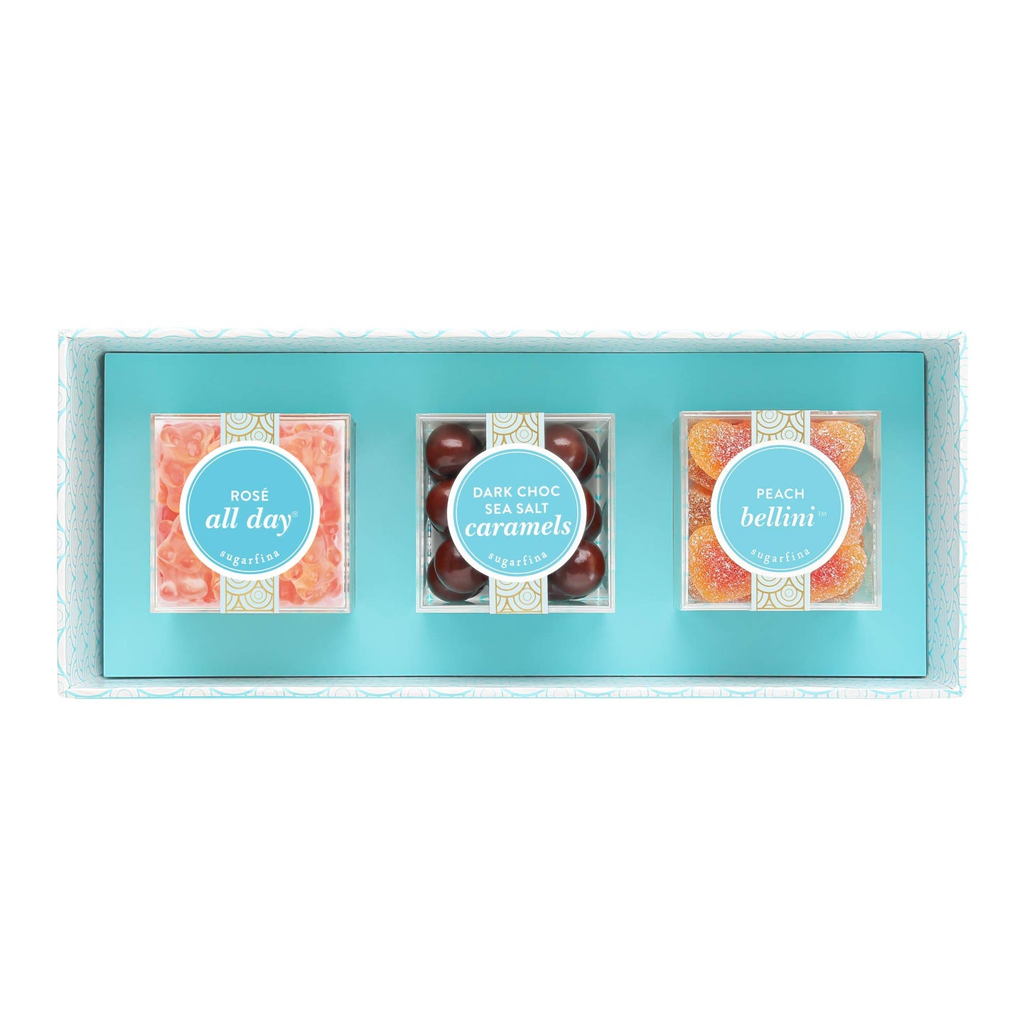 Sugarfina Bestsellers 3 Piece Candy Bento Box | Rosé All Day Bears, Dark Chocolate Sea Salt Caramels, Peach Bellini