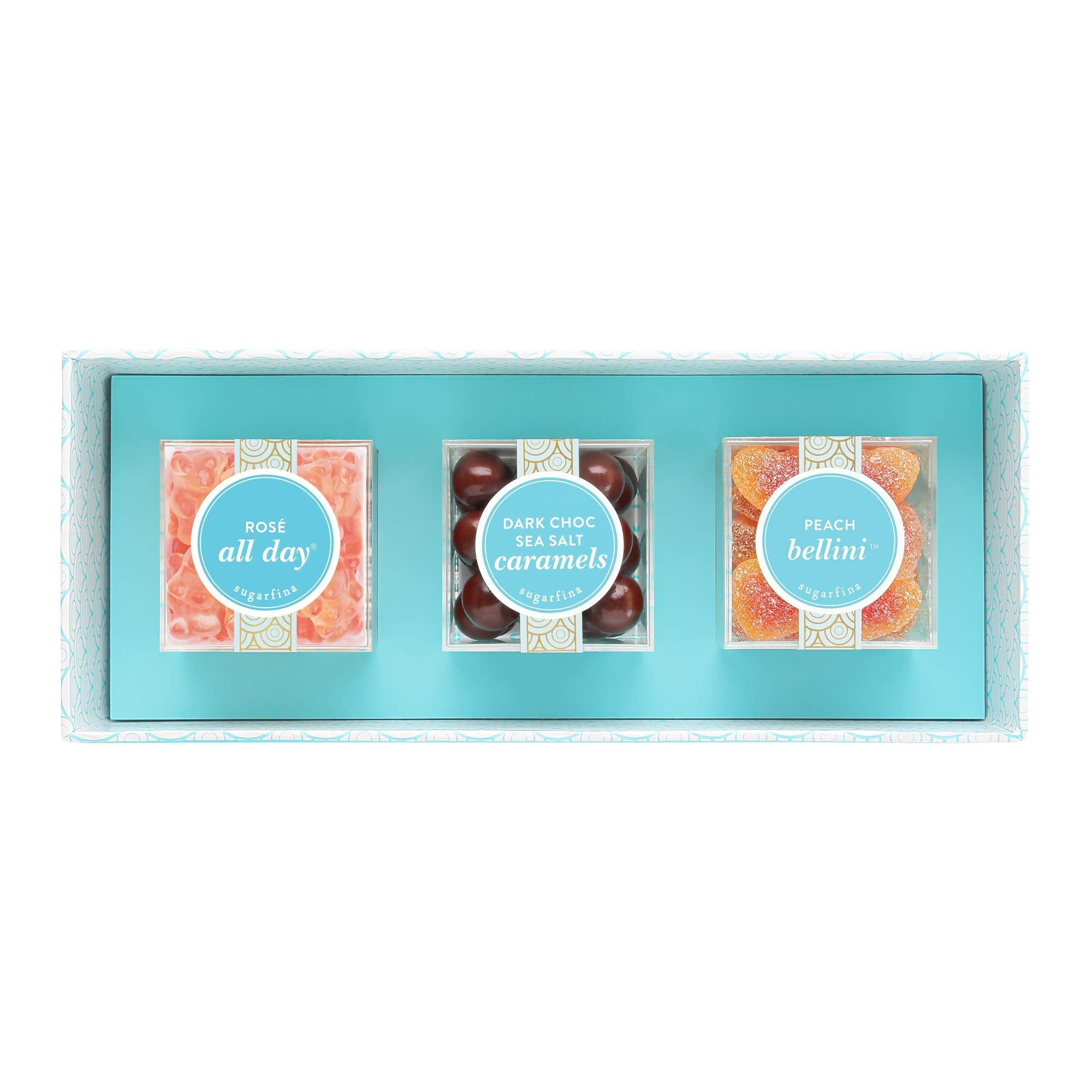 Sugarfina Bestsellers 3 Piece Candy Bento Box | Rosé All Day Bears, Dark Chocolate Sea Salt Caramels, Peach Bellini