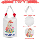 JewelOra Personalized Easter Bunny Basket Bags, Cotton Customized Name Candy Egg Basket Rabbit Print Buckets Cute Easter Basket Toys Bucket Tote Gift