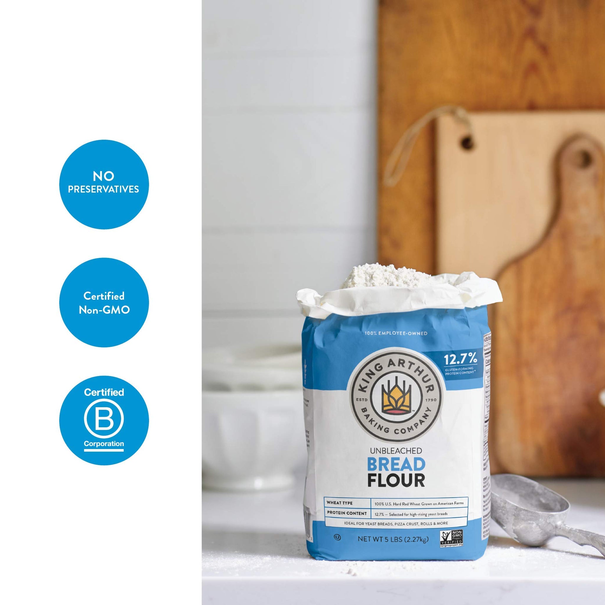King Arthur, Unbleached Bread Flour, Non-GMO Project Verified, Certified Kosher, No Preservatives, 5 Pounds