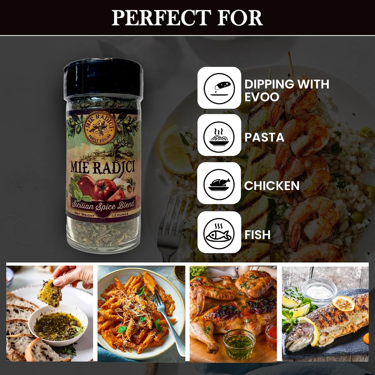 Mie Radici Sicilian Spices Blend - Fresh Dried Herbs - No Salt or Chemicals Added - Perfect for Dipping or as Italian Blend (1.2 Oz)