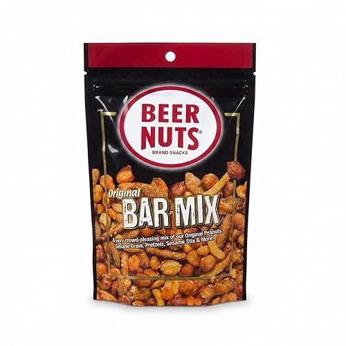 BEER NUTS Original Bar Mix - 12-Count 4oz Single Serve Bags, Pretzels, Cheese Sticks, Sesame Sticks, Roasted Corn Nuts, and Original Peanuts
