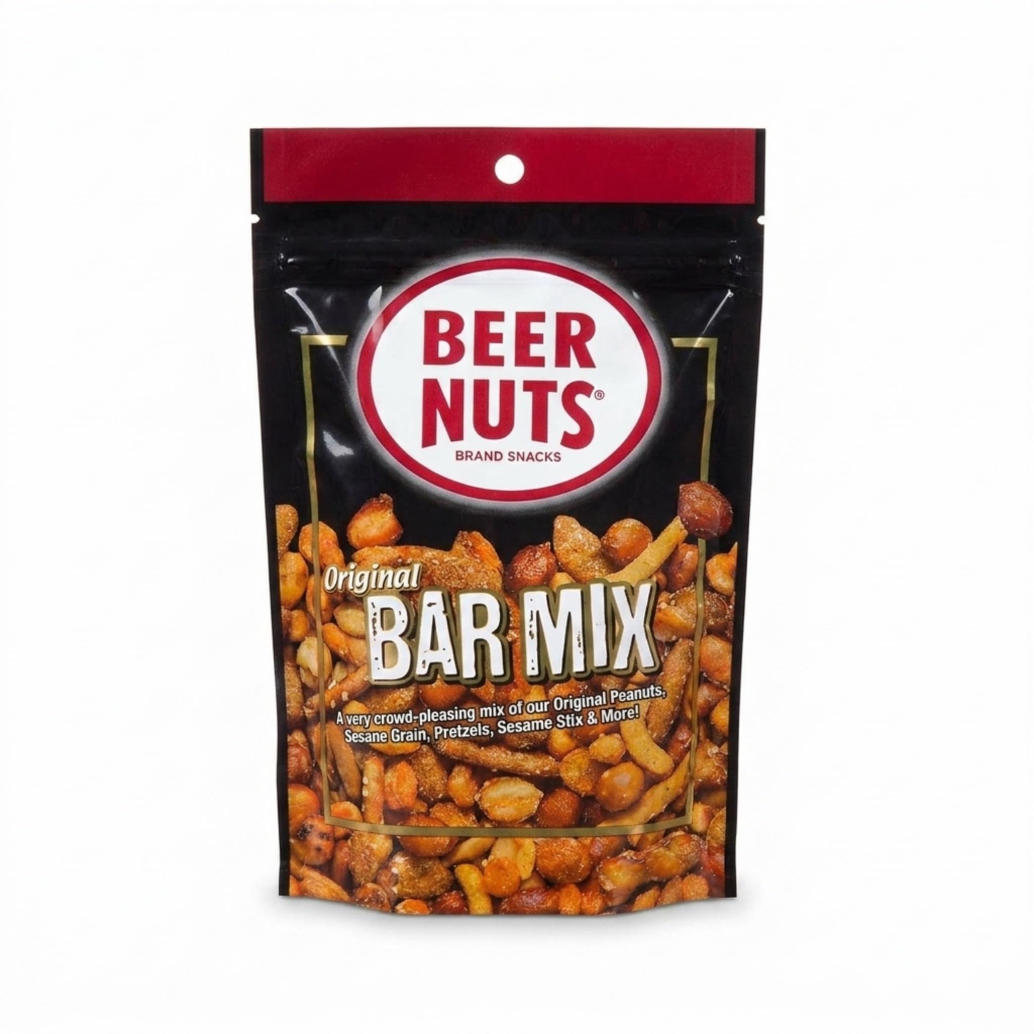 BEER NUTS Original Bar Mix - 12-Count 4oz Single Serve Bags, Pretzels, Cheese Sticks, Sesame Sticks, Roasted Corn Nuts, and Original Peanuts