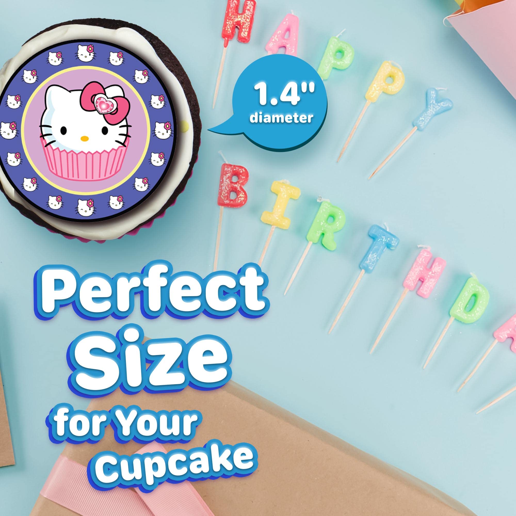 30 x Edible Cupcake Toppers - Cute Pink Cat Inspired Party Collection of Edible Cake Decorations | Uncut Edible on Icing Sheet
