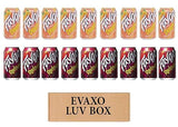 LUV BOX- variety faygo naturally flavored soda cans 12 oz. pack of 18, faygo peach, faygo RED POP.by evaxo
