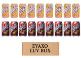 LUV BOX- variety faygo naturally flavored soda cans 12 oz. pack of 18, faygo peach, faygo RED POP.by evaxo