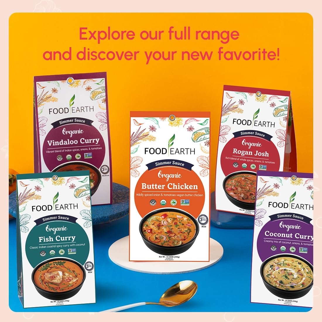 Food Earth Indian Simmer Sauce - Tikka Masala - Organic, Vegan, Gluten-Free, GMO-Free - Microwavable Cooking Sauce - 12 Pouches (5.29 oz Each)