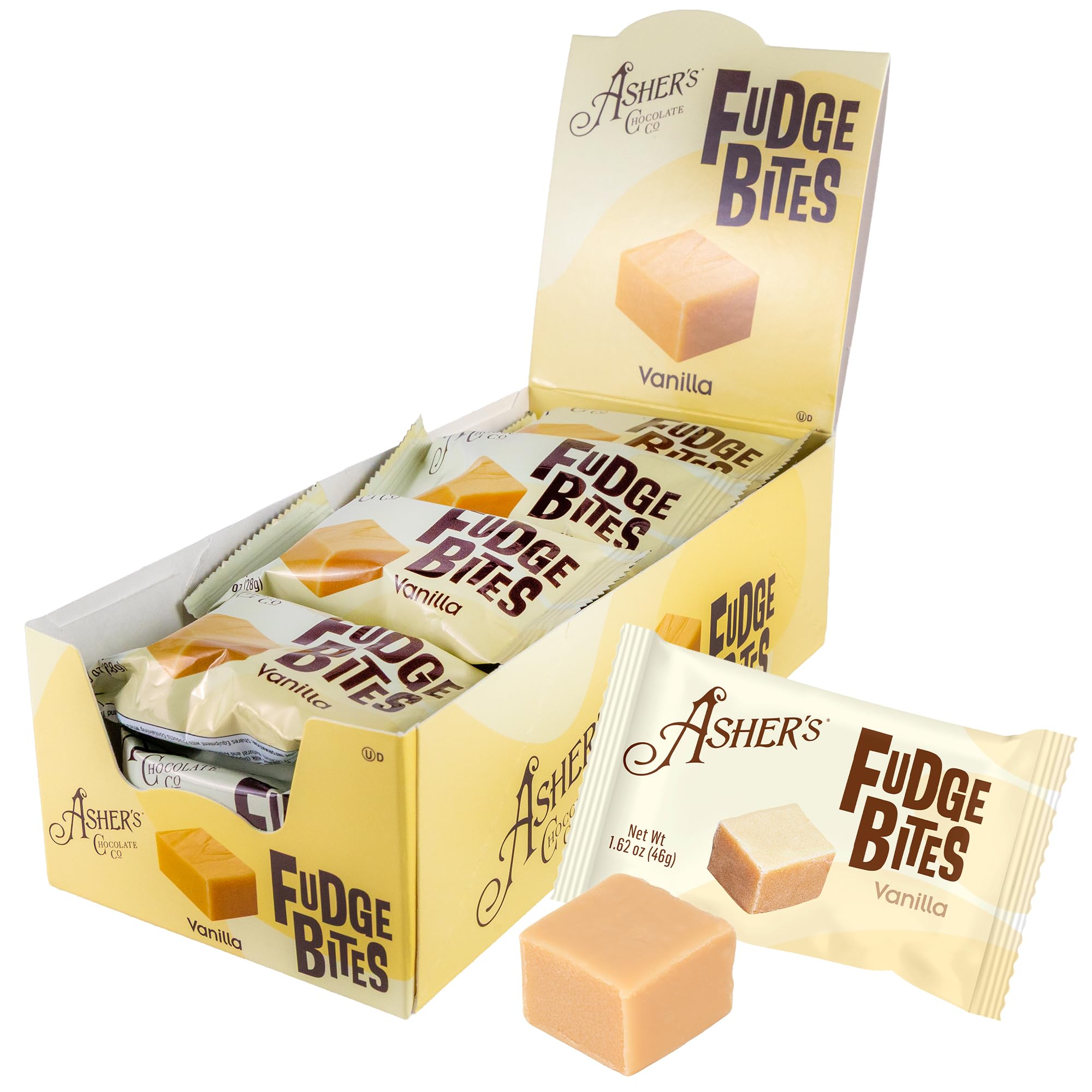 Asher's Chocolates, Fudge Bites, Individually Wrapped Chocolate Fudge, Small Batches of Kosher Treats, Family Owned Since 1892 (14 Count, Vanilla)