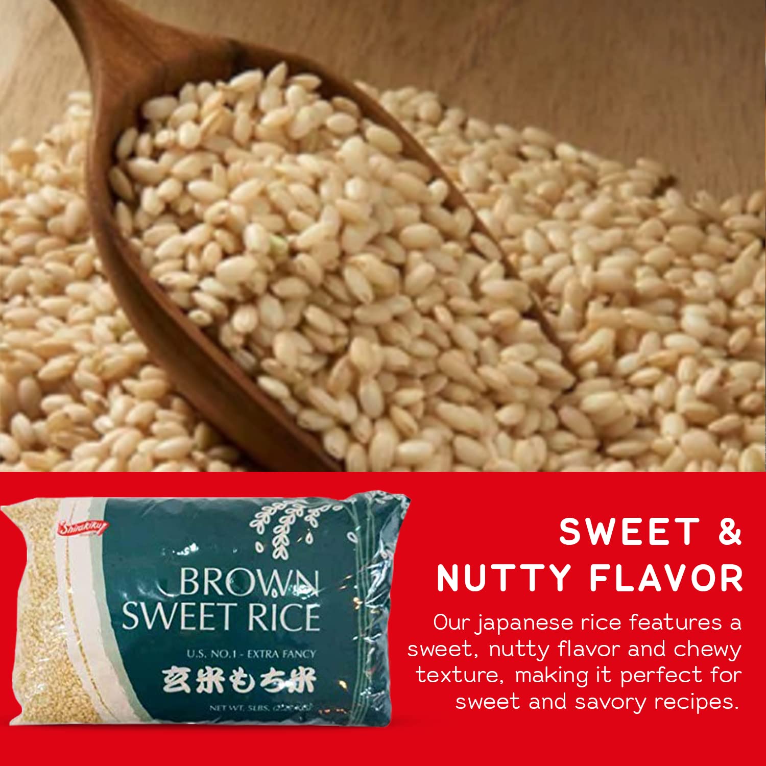 Shirakiku Sweet Brown Rice - Short Grain Japanese Style Rice with Low Calories and Dietary Fiber - Perfect for Authentic Asian Cuisine | Risotto, Rice Pudding, and Sushi | 5-Pound (Pack of 1)