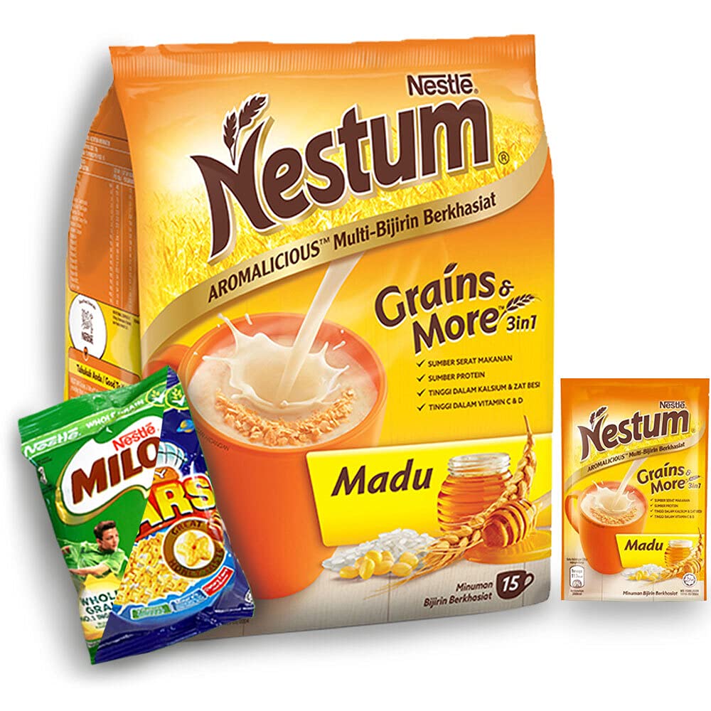 Nestle Nestum All Family 3-in-1 Instant Cereal Milk Drink and 1-Pack Snack Bundle (Milo or Koko Krunch, 30 g) - Low Fat Wholemeal Wheat, Rice & Corn