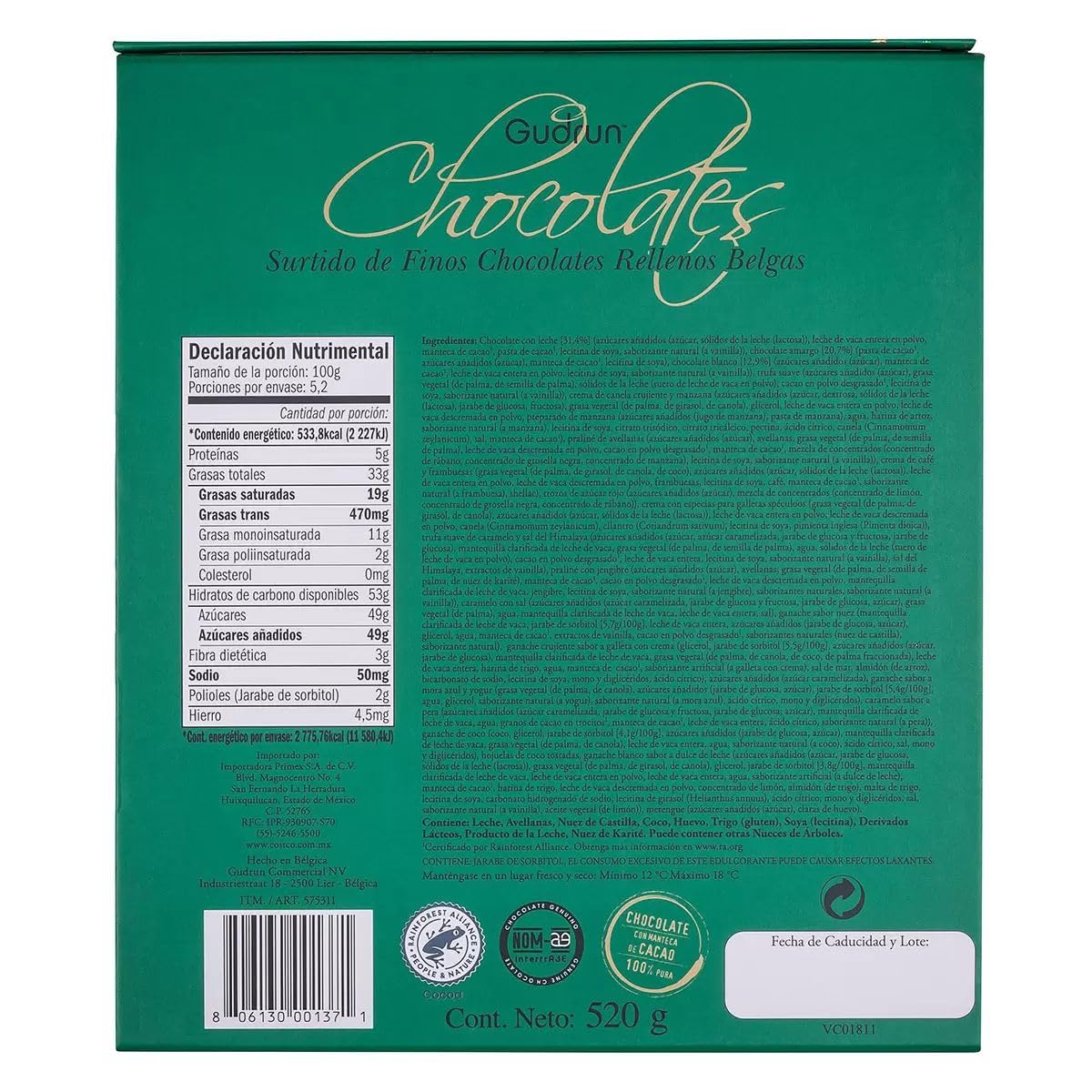 Gudrun Belgian Chocolate Box Bag Assorted Chocolates (18.34 Oz) (1.14 Lbs) (6 Pack)