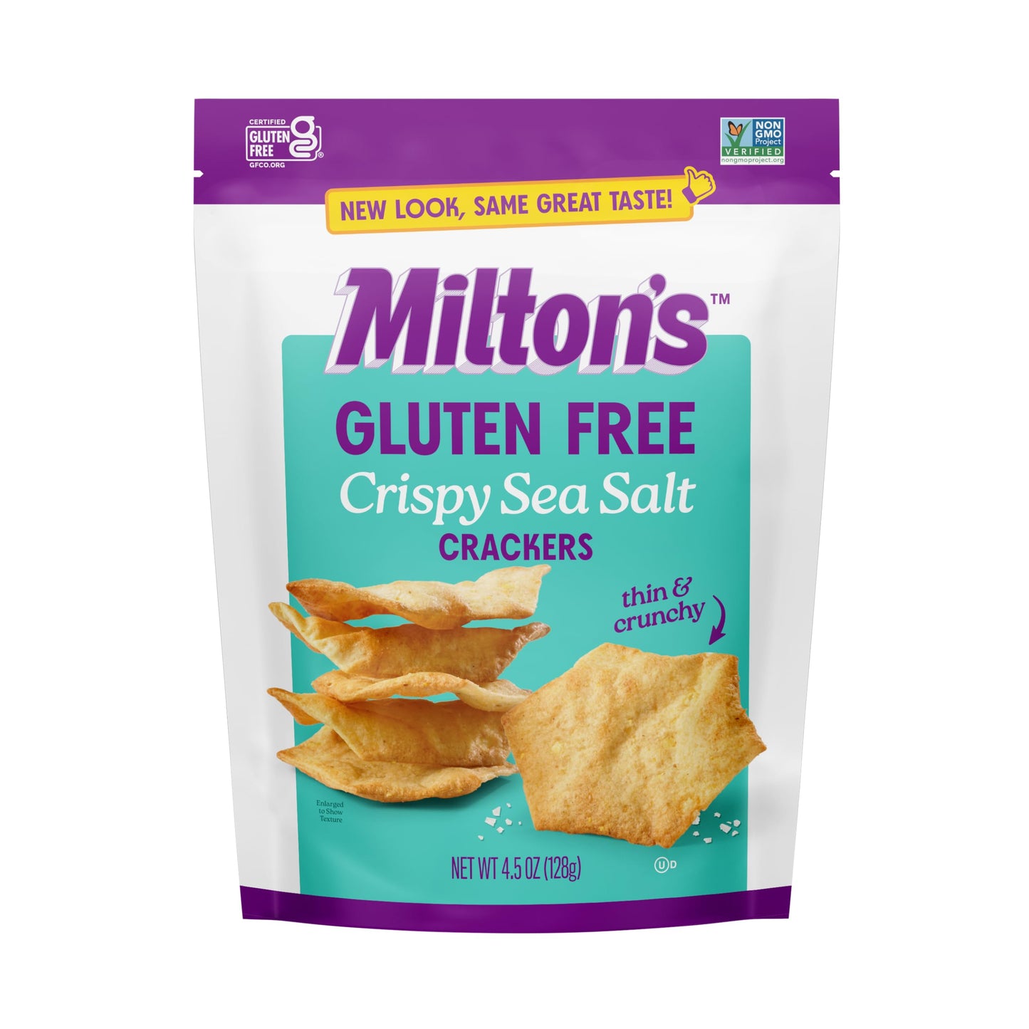 Milton's Gluten Free Crackers, Crispy Sea Salt - Non-GMO Project Verified, Kosher, Certified Gluten Free Snack, 5 Grains In Every Bite - 4.5 Oz