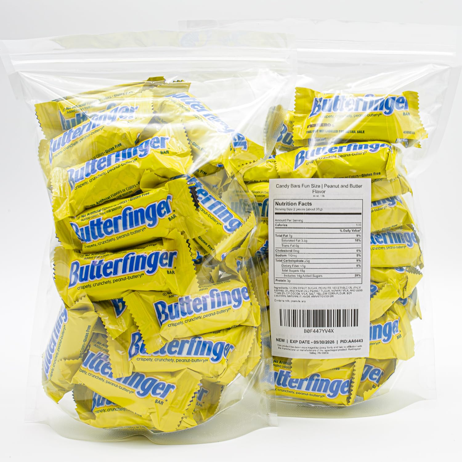 Butterfinger Candy Bars 1 lb - Anti Melt Pack, Crunchy Peanut Center, Chocolatey Shell, Individually Wrapped, Bulk Resealable Bag, Fun Size