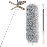 BLUEELF Microfiber Feather Dusters for Cleaning Tools with Extension Pole?Stainless Steel?,100’’ Extra Long Duster Ceiling Fan, Gap, Blinds