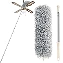 BLUEELF Microfiber Feather Dusters for Cleaning Tools with Extension Pole?Stainless Steel?,100’’ Extra Long Duster Ceiling Fan, Gap, Blinds