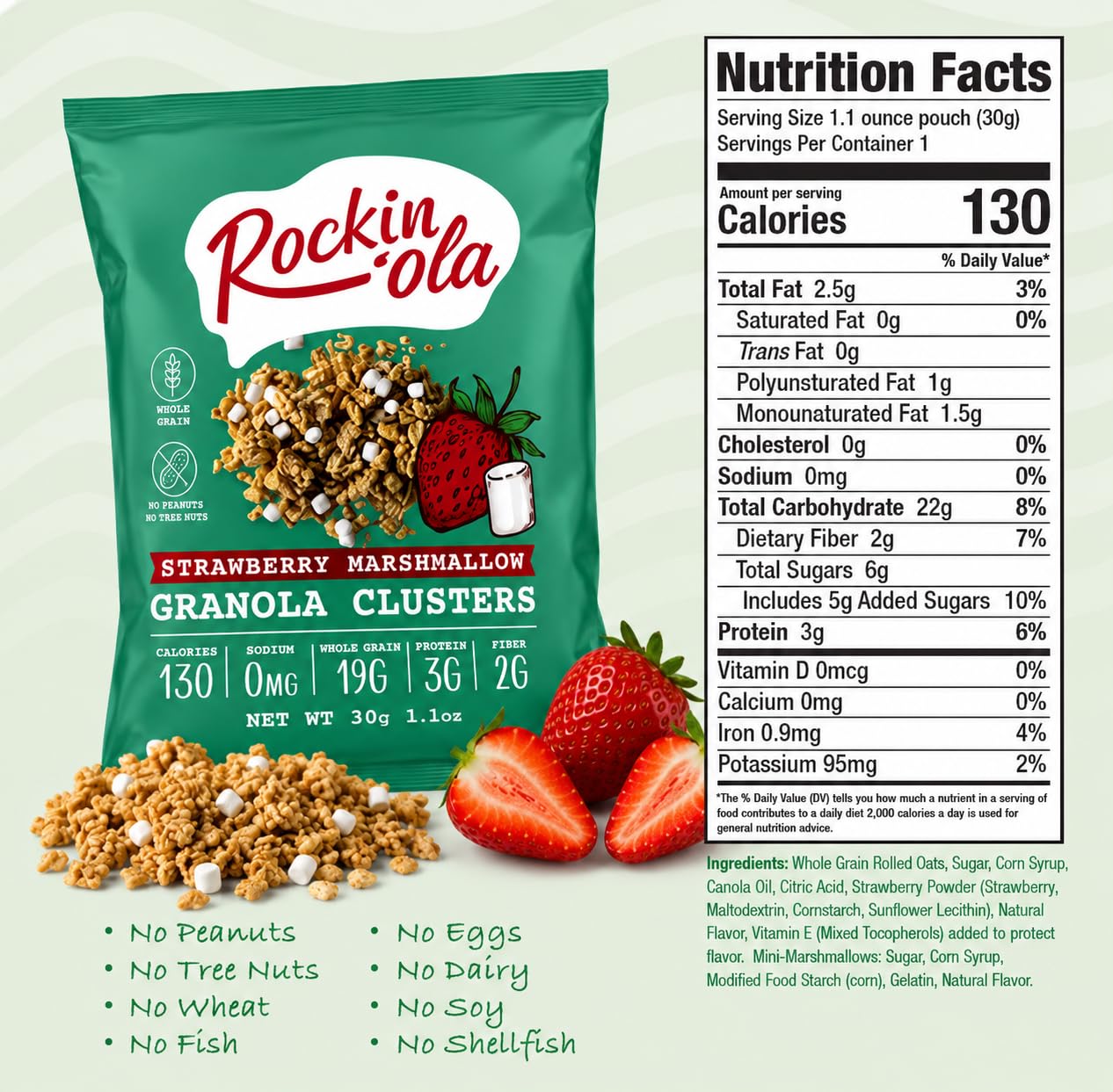 Rockin'Ola Granola Clusters, Quick Breakfast Snack, Allergen Free, No Artificial Flavors, Colors or Preservatives, On-The-Go Healthy Snack Packets (25