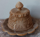 Four Beauties Collectibles Chocolate Glass Grape & Cable Thumbprint Pattern Butterdish Vintage Discontinued