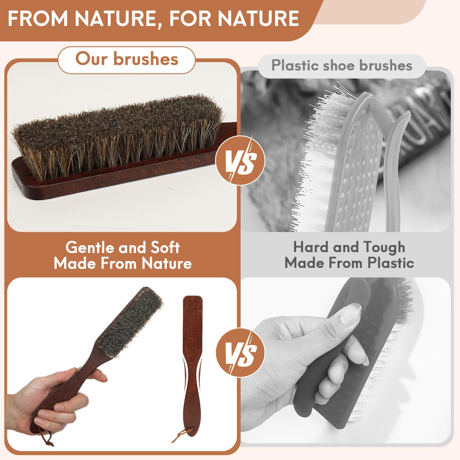 100% Horse Hair Clothes Brush for Wool Coats Cashmere Suits No Shedding Soft Bristle Garment Brush for Lint Removal Premium Beechwood Handle Hat Brush