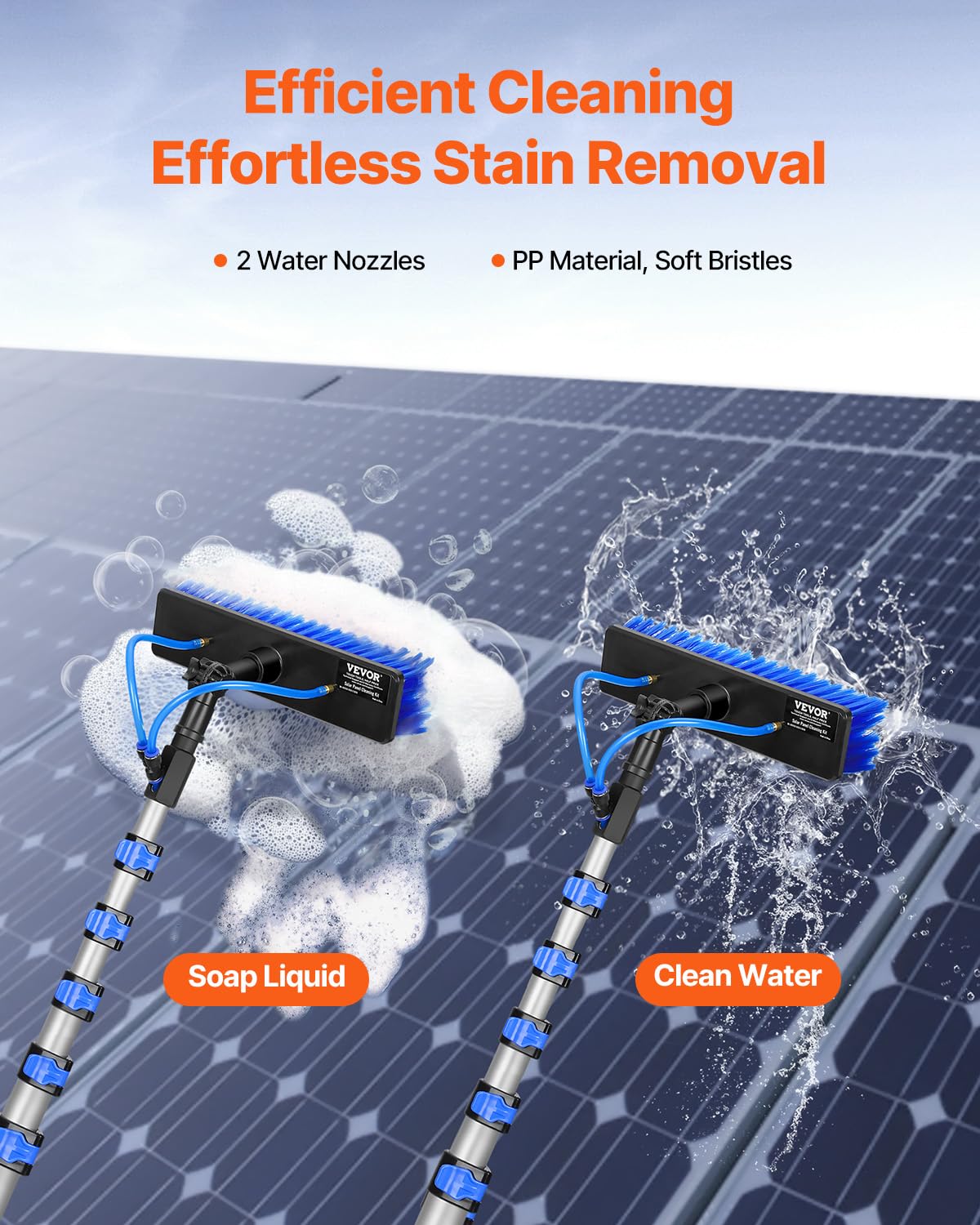 VEVOR Water Fed Pole Kit, 36FT Solar Panel Cleaning Pole with Extendable Handle, 180° Rotatable Brush Head & 65.6FT Hose, Household & Outdoor Window